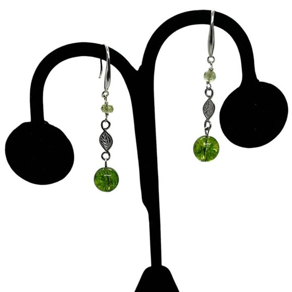 Peridot, And Sterling Silver Dangle Earrings - Picture 2 of 2